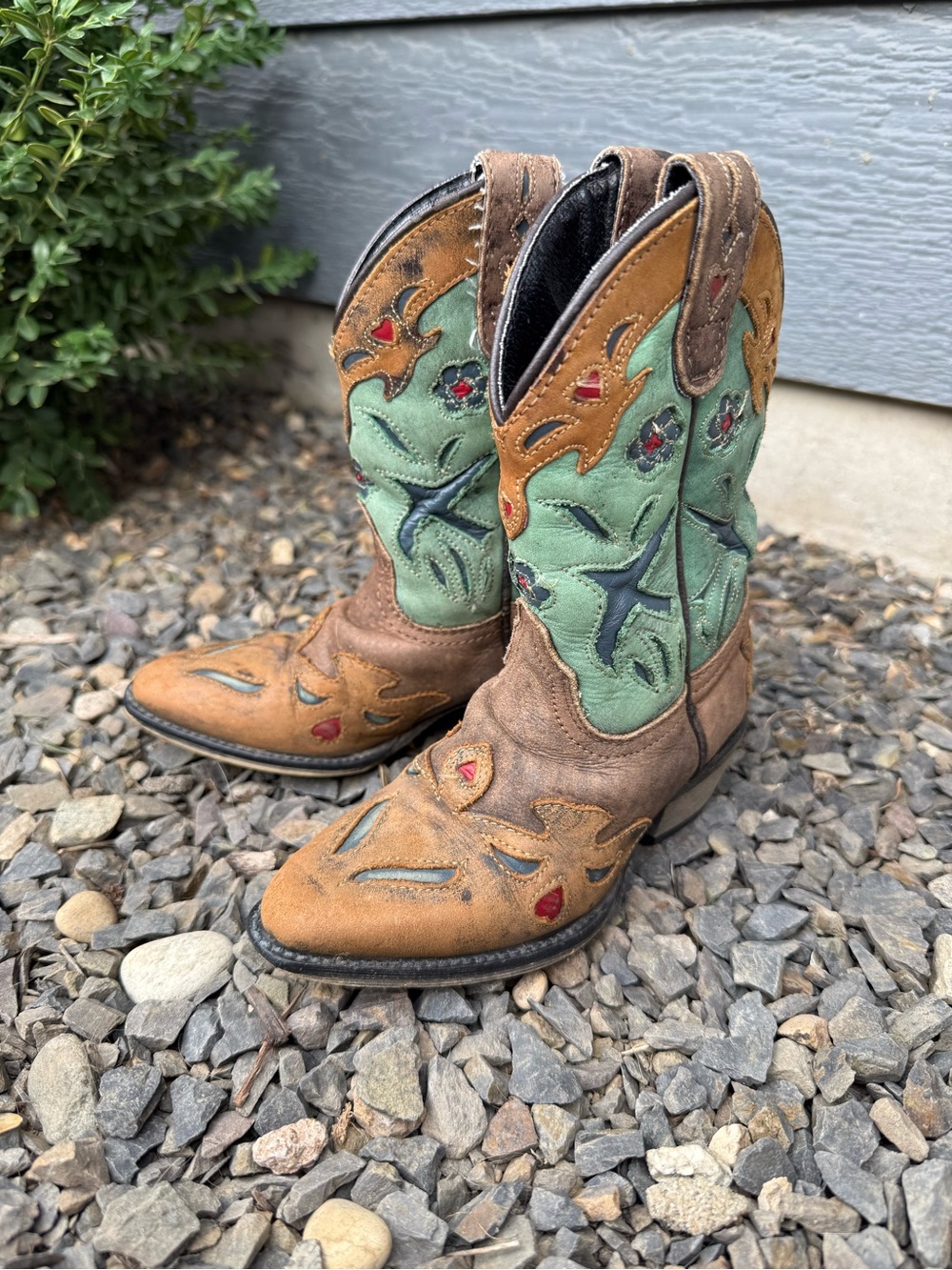 Dan Post Kids 8.5 Western Cowboy Boots Turquoise Floral Leather